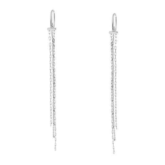 Lange Ohrringe, drei Fäden, Forzatina-Kette, diamantiert, in 925er Silber, rhodiniert (galvanisch) - MeinSchmuckShop