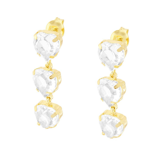 Herzohrringe mit weißen Cubic Zirconia, hängend, aus 925er Silber, vergoldet - MeinSchmuckShop