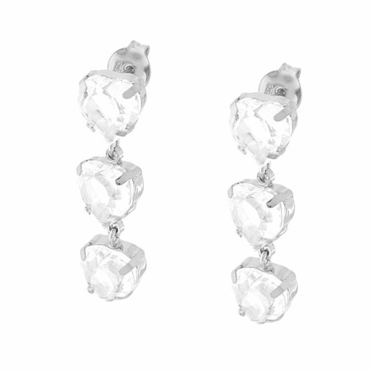 Herz-Ohrringe mit weißen Cubic-Zirconia, hängend, aus 925er Silber, rhodiniert - MeinSchmuckShop