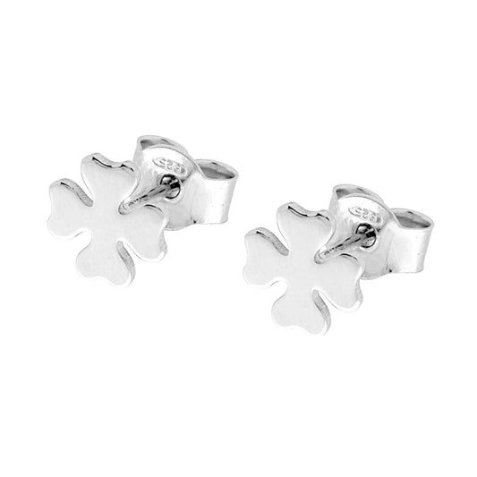 Ohrstecker Vierblättriges Kleeblatt, schlicht, in Argento 925 galvanisch Rhodium - MeinSchmuckShop