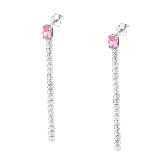 Tennisohrringe mit rosa Ovalen und weißen Cubic-Zirkonien aus 925er Silber, rhodiniert. - MeinSchmuckShop
