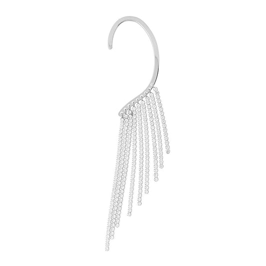 Langer Ohrring, linkes Ear Cuff, Chandelier, mit Multifilo, Tennis-Kubische Zirkonia Weiß, in 925er Silber rhodiumbeschichtet. - MeinSchmuckShop
