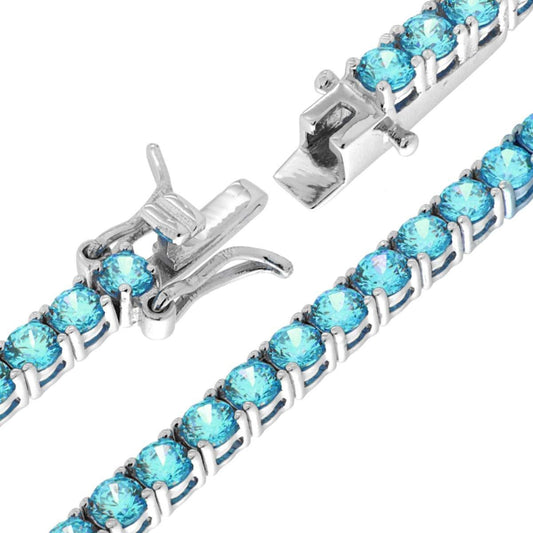 Tennisarmband mit Krappenfassung, 18 cm, mit Zirkonen 3 mm, Aquamarin, Silber 925, rhodiniert - MeinSchmuckShop