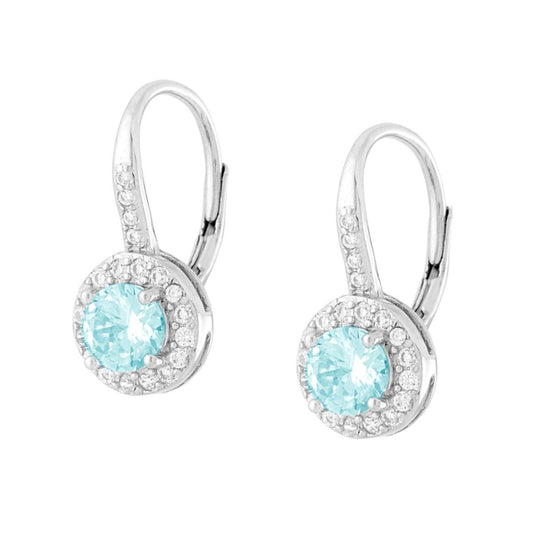 Ohrringe mit Ohrhaken – rund, Aquamarin – mit weißen Cubic Zirconia, aus 925er Silber rhodiniert. - MeinSchmuckShop