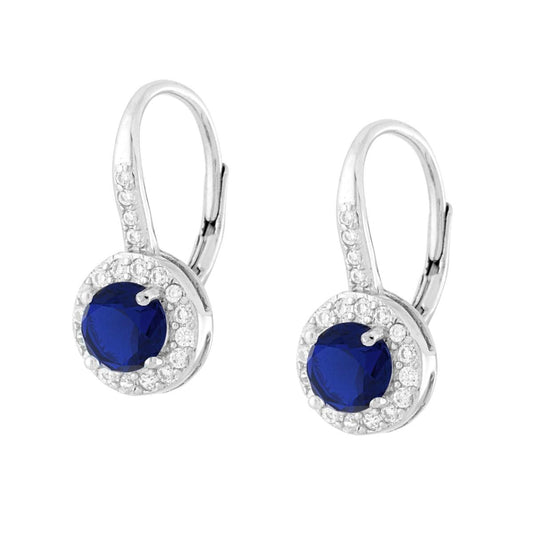 Ohrstecker Monachella Rund Blau Saphir mit weißen Cubic Zirconia aus 925er Silber, rhodiniert galvanisch. - MeinSchmuckShop