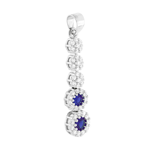 Tennis-Anhänger mit Blumen, blaue Saphir-Rundsteine, umgeben von weißen Cubic Zirconia, aus 925er Silber rhodiniert - MeinSchmuckShop