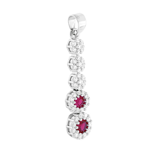 Tennis-Anhänger Blüten mit rubinroten Rundsteinen, umrahmt von weißen Cubic Zirconia, aus 925er Silber, galvanisch rhodiniert - MeinSchmuckShop