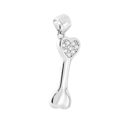 Herz-Knochen-Anhänger für Hunde mit weißen Cubic Zirconia, aus 925er Silber, rhodiumbeschichtet - MeinSchmuckShop