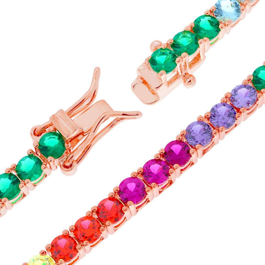 Tennisarmband Griffe cm 18 mit Zirkonien mm 3 Multicolor Rainbow in Silber 925 rosa galvanisiert - MeinSchmuckShop