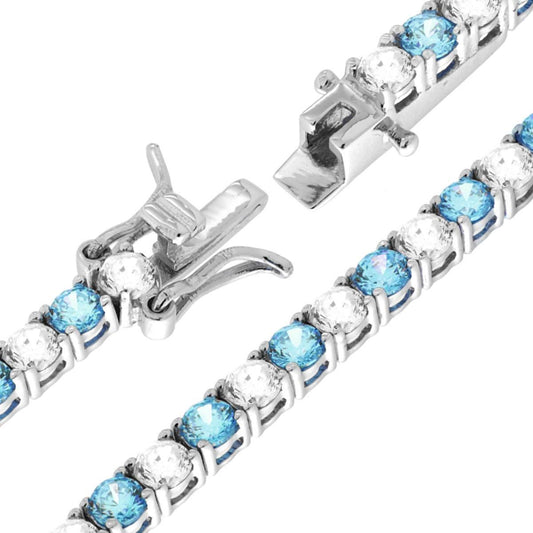 Tennisarmband Griffe 18 cm mit 3 mm Zirconien, Weiß und Aquamarin abwechselnd, in Silber 925 galvanisch rhodiniert - MeinSchmuckShop