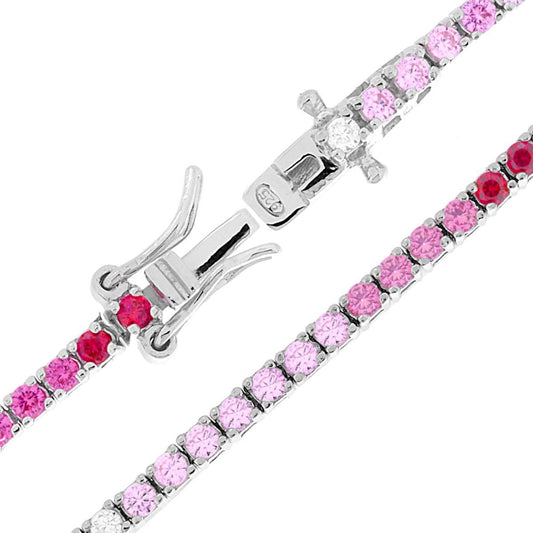Tennisarmband Krappenfassung 18 cm mit Zirkonen 2 mm Multicolor-Farbverlauf Rubinrot in 925er Silber, galvanisch rhodiniert - MeinSchmuckShop