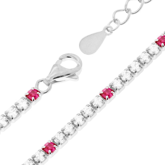 Tennisarmband Griffe cm 17+3 mit Zirkonsteinen von 2 mm, weiß und rubinrot abwechselnd, aus 925er Silber, rhodiniert - MeinSchmuckShop