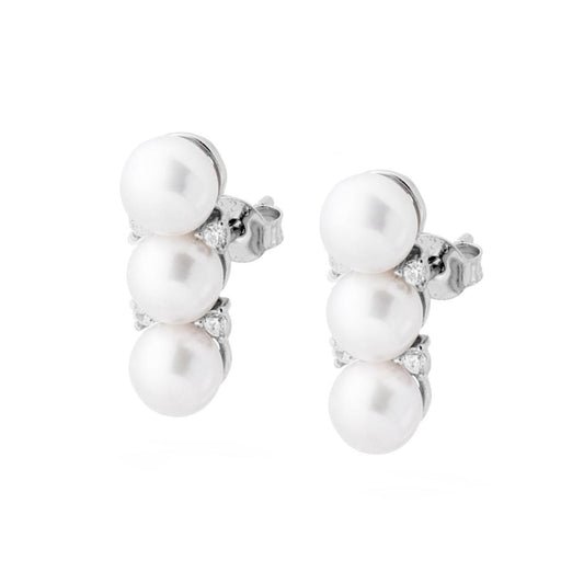 Ohrstecker Trilogy Perle und Cubic Zirconia Weiß in Silber 925 Rhodium-Galvanik - MeinSchmuckShop