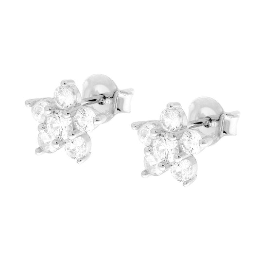 Ohrringe Blüte mit weißen Cubic-Zirconia in 925er Silber rhodiniert - MeinSchmuckShop