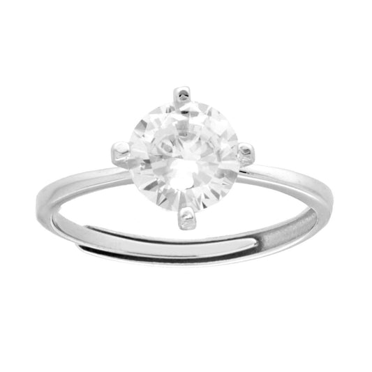 Solitärring mit weißem Cubic Zirconia, Größe 7, in Silber 925 galvanisch rhodiniert. - MeinSchmuckShop