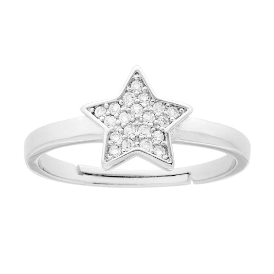 Ring Stern mit weißen Cubic Zirconia aus 925er Silber, rhodiniert. - MeinSchmuckShop