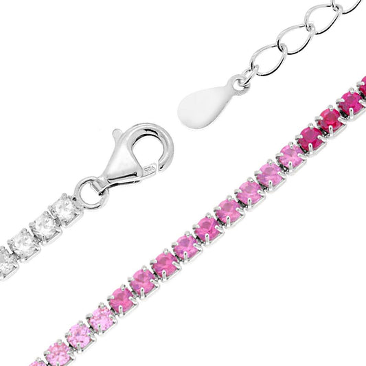 Tennisarmband Griffe cm 17+3 mit Zirkonien 2 mm Multicolor-Verlauf Rubinrot Silber 925 rhodiniert galvanisch - MeinSchmuckShop