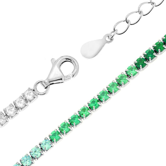 Tennisarmband Griffe cm 17+3 mit Zirkonien 2 mm Multicolor Farbverlauf Grün Smaragd in Silber 925 galvanisch Rhodium - MeinSchmuckShop