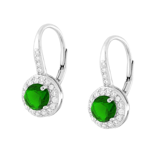 Ohrhänger Monachella rund emeraldgrün mit weißen Cubic Zirconia aus Silber 925, rhodiniert galvanisch. - MeinSchmuckShop