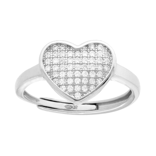 Herzring mit weißen Cubic-Zirkonia in Silber 925, rhodiniert. - MeinSchmuckShop