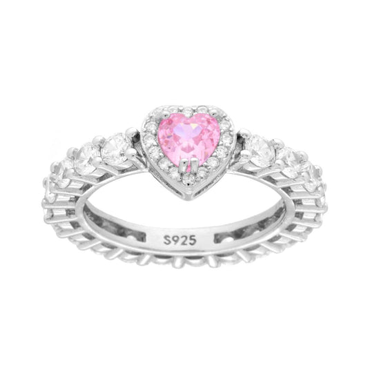 Eternity-Veretta-Ring mit weißen Cubic Zirconia, mit rosa Herz, aus Silber 925 rhodiniert - MeinSchmuckShop