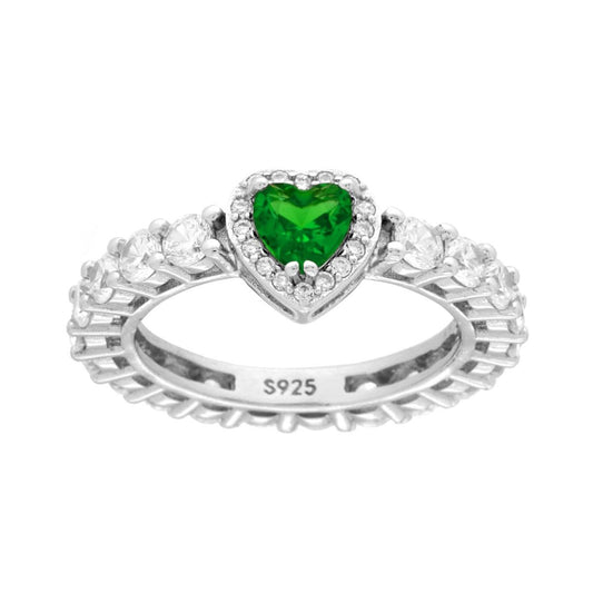 Eternity-Veretta, umlaufend, mit weißen Cubic Zirconia, Herz in Smaragdgrün, aus 925er Silber, rhodiniert. - MeinSchmuckShop