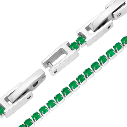 Tennisarmband Griffe cm 17–20 mit Crystal 2 mm Smaragdgrün verstellbar aus Edelstahl - MeinSchmuckShop