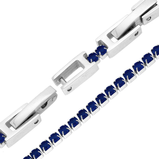 Tennisarmband Griffe cm 17–20 mit Kristall 2 mm Blau Saphir verstellbar aus Edelstahl - MeinSchmuckShop