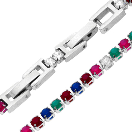 Tennisarmband Griffe 17–20 cm mit Kristall 3 mm Mehrfarbig aus Edelstahl - MeinSchmuckShop