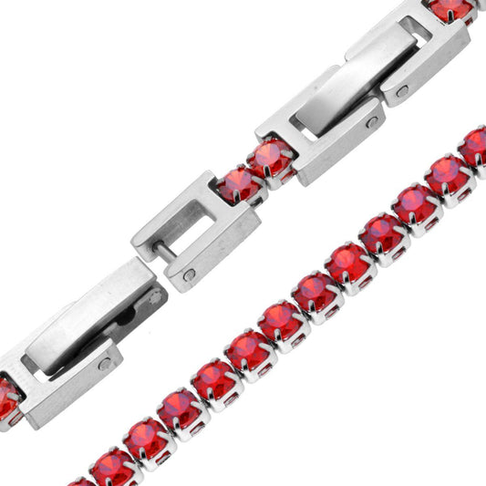 Tennisarmband Griffe cm 17-20 mit Kristall 3 mm Rubinrot verstellbar aus Edelstahl - MeinSchmuckShop