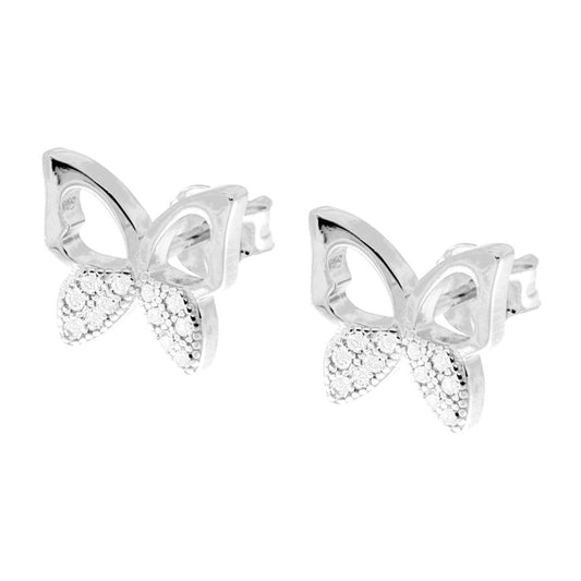 Ohrringe Schmetterling mit weißen Cubic Zirconia aus Silber 925, galvanisch rhodiniert. - MeinSchmuckShop