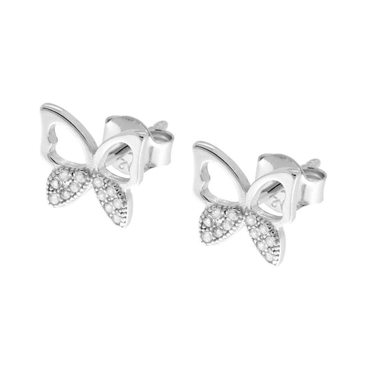 Schmetterlings-Ohrstecker mit weißen Cubic Zirconia in 925er Silber rhodiniert - MeinSchmuckShop