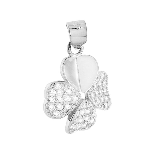 Anhänger Vierblättriges Kleeblatt mit weißen Cubic-Zirkonien, Silber 925, rhodiniert - MeinSchmuckShop