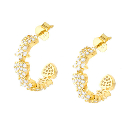 Ohrhänger aus Kreisen, Herzen und Sternen mit weißen Cubic-Zirkonia in 925er Silber, Gold galvanisiert - MeinSchmuckShop
