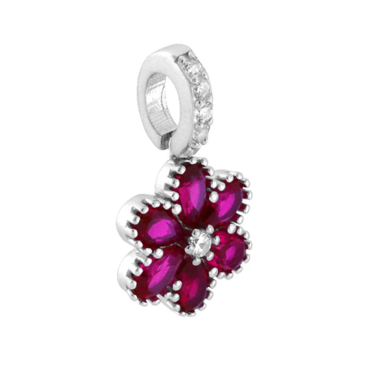 Blumenanhänger mit Rubinrot und weißen Cubic Zirconia aus 925er Silber, rhodiniert. - MeinSchmuckShop