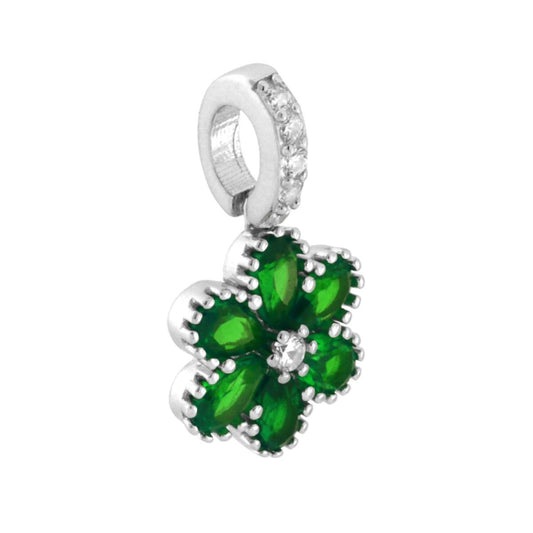 Blumenanhänger mit Cubic Zirconia in Smaragdgrün und Weiß, 925er Silber rhodiniert - MeinSchmuckShop