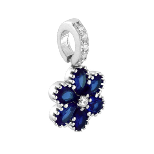Blumenanhänger mit blauem Saphir und weißen Zirkonien in 925er Silber rhodiniert - MeinSchmuckShop