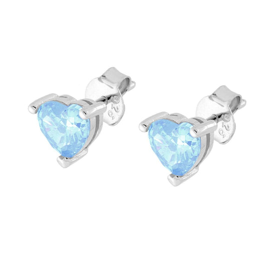 Herz-Ohrstecker aus Cubic Zirconia Aquamarin, Silber 925 rhodiniert - MeinSchmuckShop