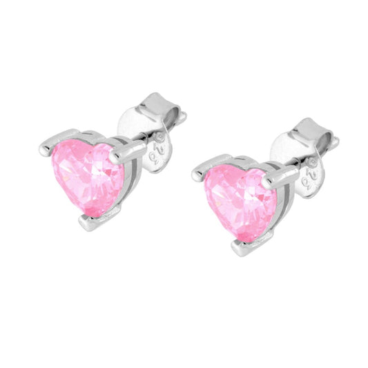 Herzförmige Ohrringe mit rosa Cubic Zirconia aus 925er Silber, rhodiniert galvanisch - MeinSchmuckShop
