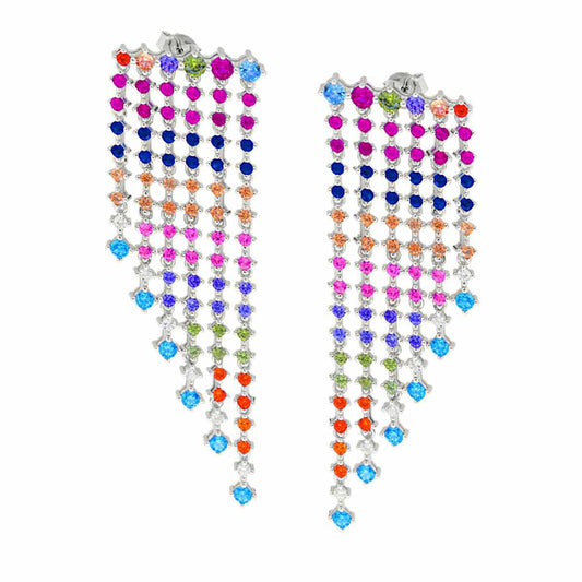 Chandelier-Ohrringe, sechs Fäden, Verlauf, Tennis, mit multicolor Cubic Zirconia, in Silber 925 galvanisch rhodiniert - MeinSchmuckShop