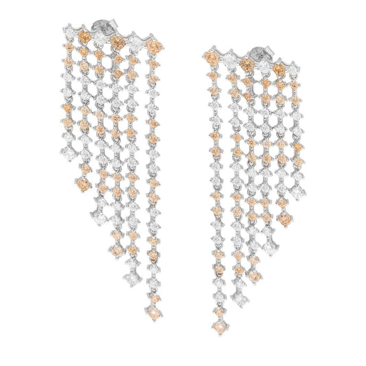 Chandelier-Ohrringe, sechs Fäden Degradé Tennis mit Champagne- und weißen Cubic Zirconia abwechselnd, aus 925er Silber, galvanisch rhodiniert - MeinSchmuckShop