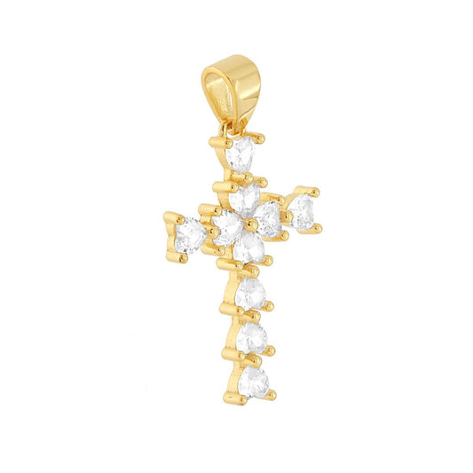 Kreuzanhänger mit weißen kubischen Zirkonien-Herzen, 925er Silber, goldbeschichtet - MeinSchmuckShop