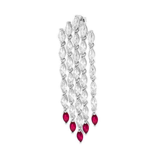 Langer Chandelier-Ohrring mit fünf Strängen, Tennis, mit Cubic Zirconia in Weiß und Rubinrot, Marquise-Schliff, aus 925er Silber, rhodiniert. - MeinSchmuckShop