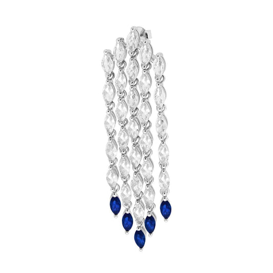 Ohrhänger Lang Kronleuchter mit fünf Strängen Tennis mit Cubic Zirconia Weiße und Blaue Saphire Marquise in 925er Silber rhodiniert - MeinSchmuckShop