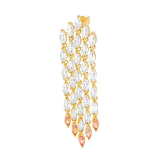 Ohrhänger Langer Chandelier mit fünf Strängen, Cubic Zirconia Weiß und Rosé-Puder, Markiesenschliff, Silber 925 galvanisch Gold - MeinSchmuckShop