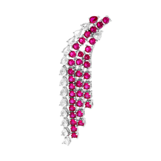 Ohrstecker, lange Kronleuchterform, vier Stränge, Degradé Tennis mit Cubic Zirconia rubinrot und weiß, in Silber 925 galvanisch rhodiniert - MeinSchmuckShop