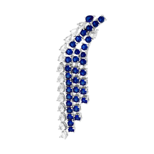 Langer Chandelier-Ohrring mit vier Strängen, Degradé-Tennis mit Cubic Zirconia, Blau Saphir und Weiß, in 925er Silber rhodiniert. - MeinSchmuckShop
