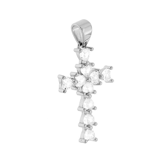 Kreuzanhänger mit Herzen, weiße Cubic Zirconia, Silber 925, rhodiniert - MeinSchmuckShop