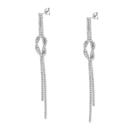 Ohrringe mit zwei Degradé-Fäden, Tennis-Knoten, mit weißen Cubic Zirconia, aus 925er Sterlingsilber, rhodiniert galvanisch. - MeinSchmuckShop