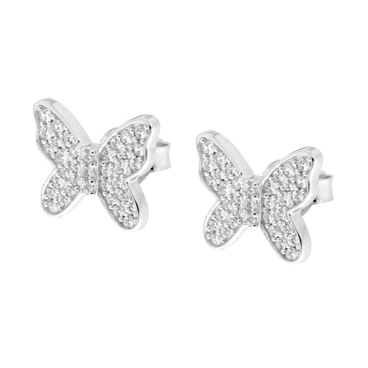 Schmetterlingsohrringe mit weißen Cubic Zirconia aus 925er Silber, rhodiniert - MeinSchmuckShop